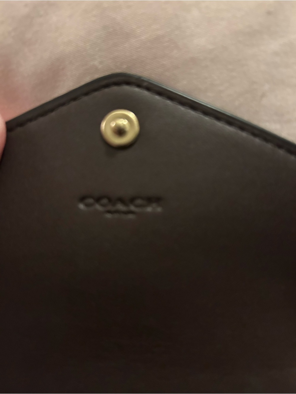Coach Black Leather Compact Wallet with Gold 'C' Emblem - Picture 4 of 4